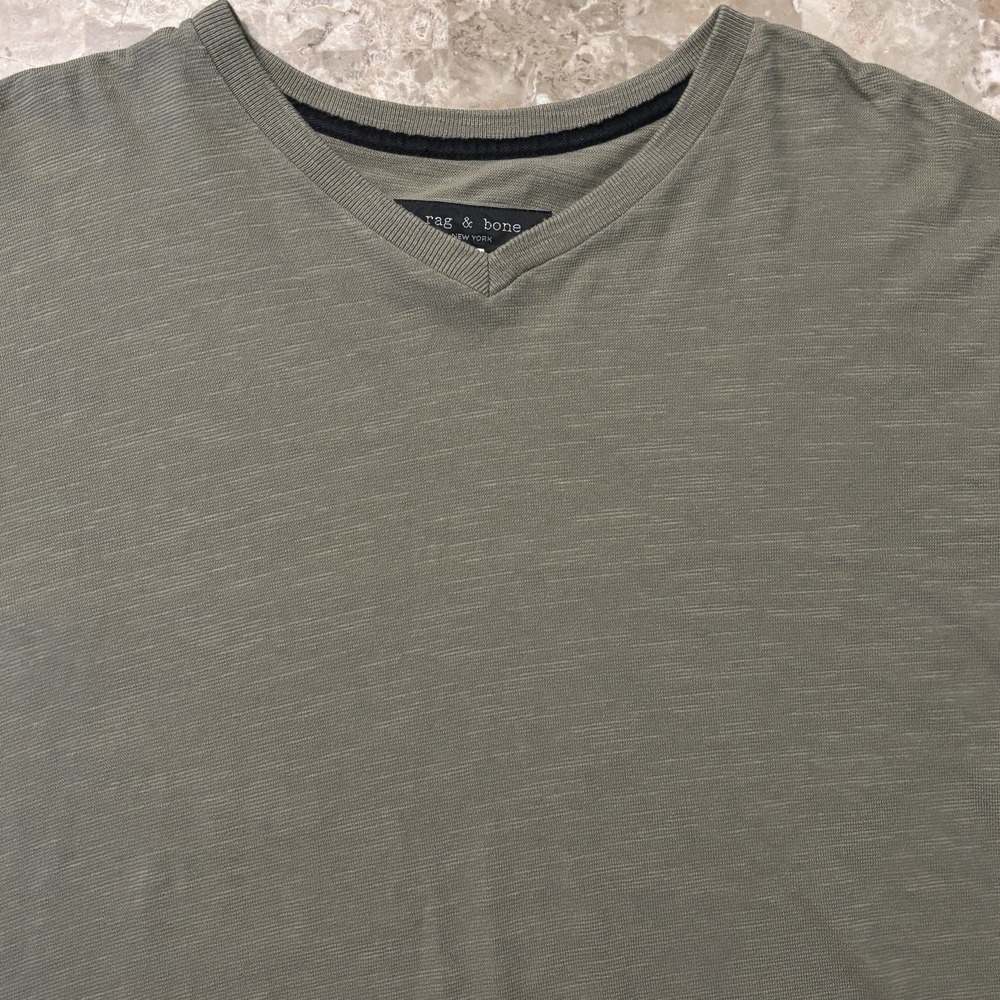 Rag And Bone Shirt Mens XL Green Knit Cotton Short Sleeve Tee V Neck